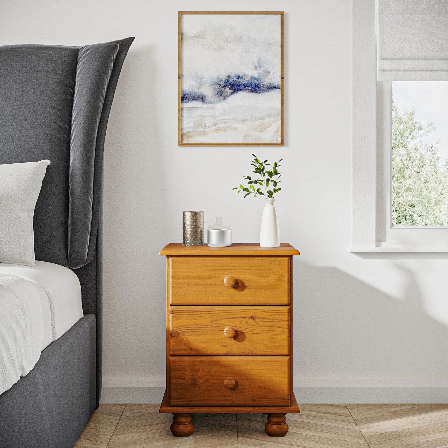 Read more about Pine 3 drawer bedside table hamilton